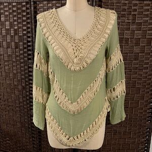 Umgee Green and Cream Crochet Detail Tunic